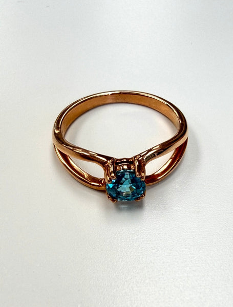 14K Rose Gold Engagement Blue Zircon High Polished Ring