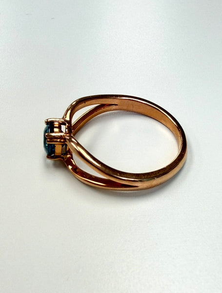 14K Rose Gold Engagement Blue Zircon High Polished Ring