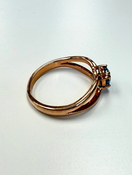 14K Rose Gold Engagement Blue Zircon High Polished Ring