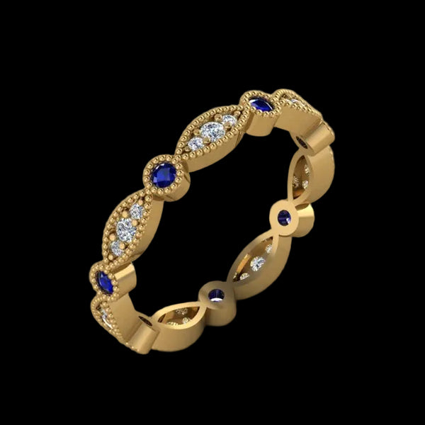 14K Gold Art Deco Eternity Ring - Diamond or Gemstone of Your Choice