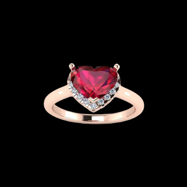 14K Gold Halo Top Heart Engagement Ring - Diamond or Gemstone of Your Choice
