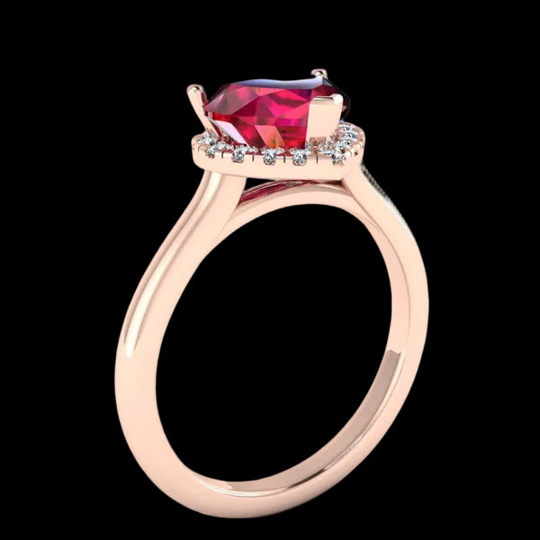 14K Gold Halo Top Heart Engagement Ring - Diamond or Gemstone of Your Choice