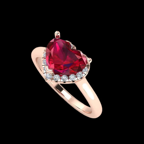 14K Gold Halo Top Heart Engagement Ring - Diamond or Gemstone of Your Choice