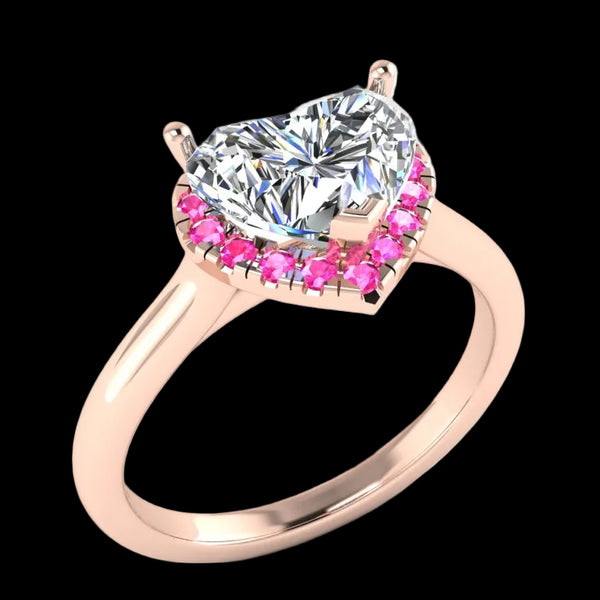 14K Gold Halo Top Heart Engagement Ring - Diamond or Gemstone of Your Choice