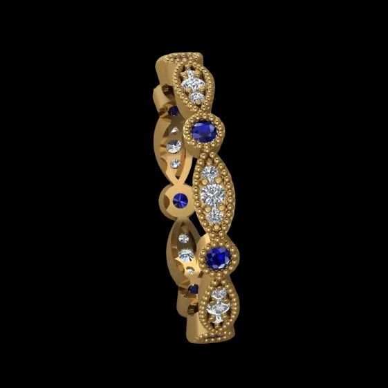 14K Gold Art Deco Eternity Ring - Diamond or Gemstone of Your Choice