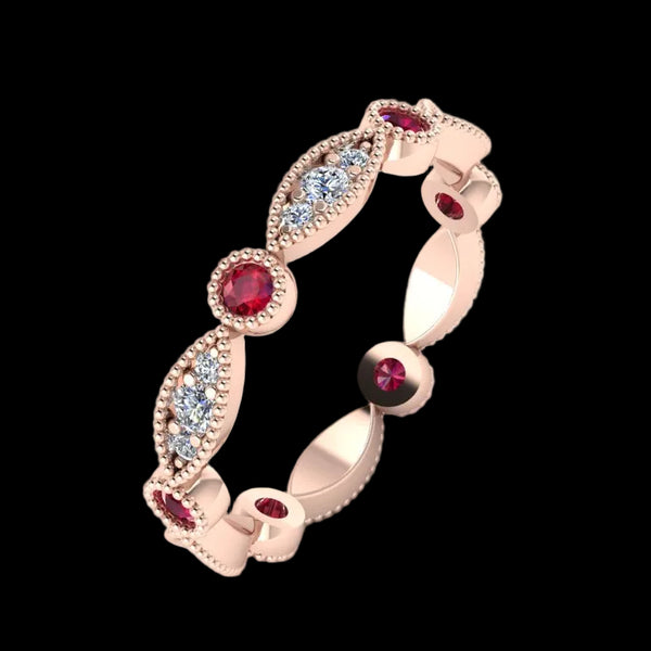 14K Gold Art Deco Eternity Ring - Diamond or Gemstone of Your Choice