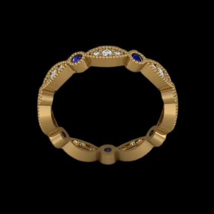 14K Gold Art Deco Eternity Ring - Diamond or Gemstone of Your Choice