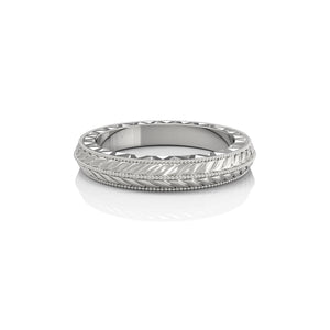 14K White Gold Band - Art Deco Engraved Carving Design