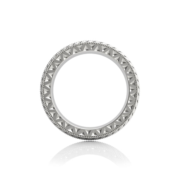 14K White Gold Band - Art Deco Engraved Carving Design