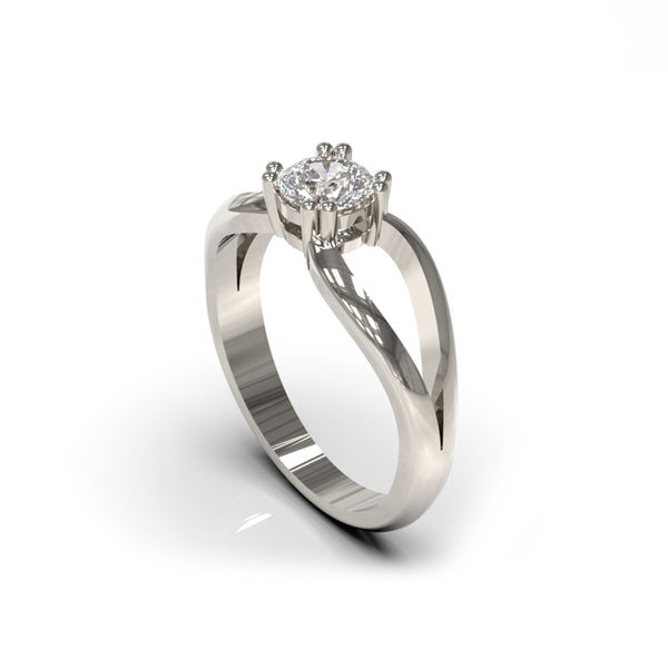 14K White Gold High Polished Diamond Solitaire Ring