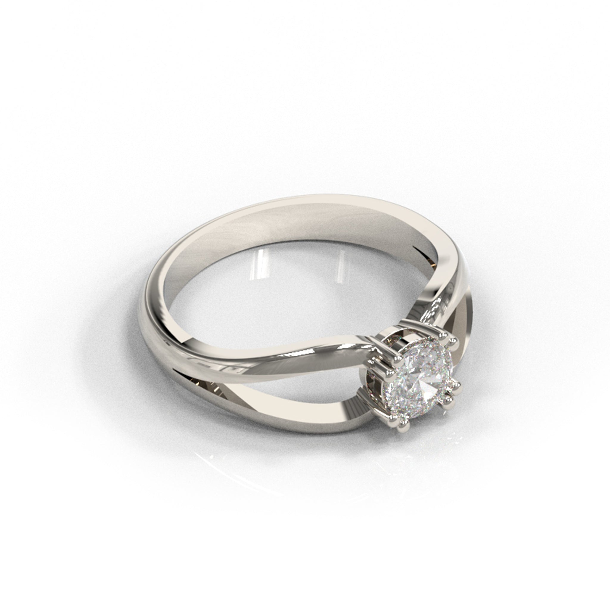 14K White Gold High Polished Diamond Solitaire Ring