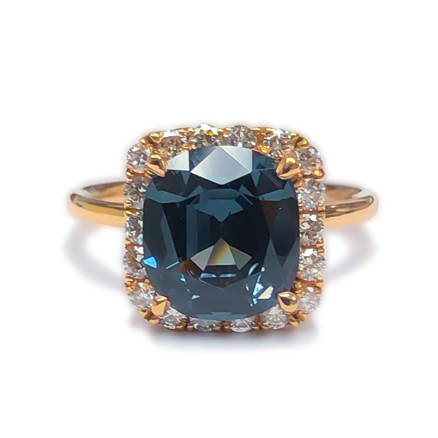 14K Yellow Gold Classic Cluster Natural Sapphire & Diamond Ring