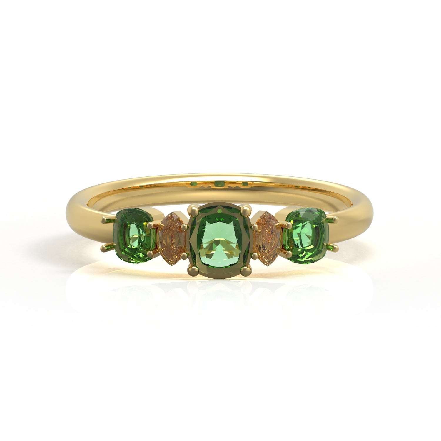 14K Yellow Gold Emerald and Diamond Ring