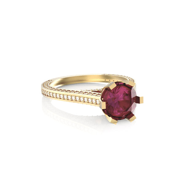 14K Yellow Gold Engagement Ring with Ruby and Diamonds