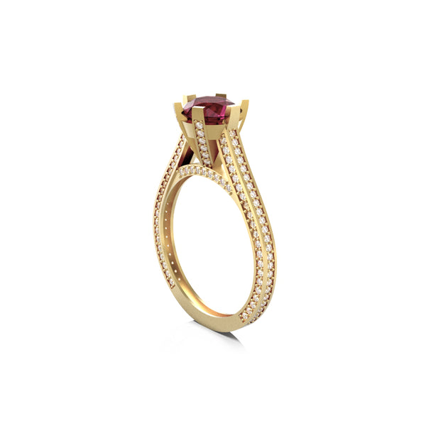 14K Yellow Gold Engagement Ring with Ruby and Diamonds