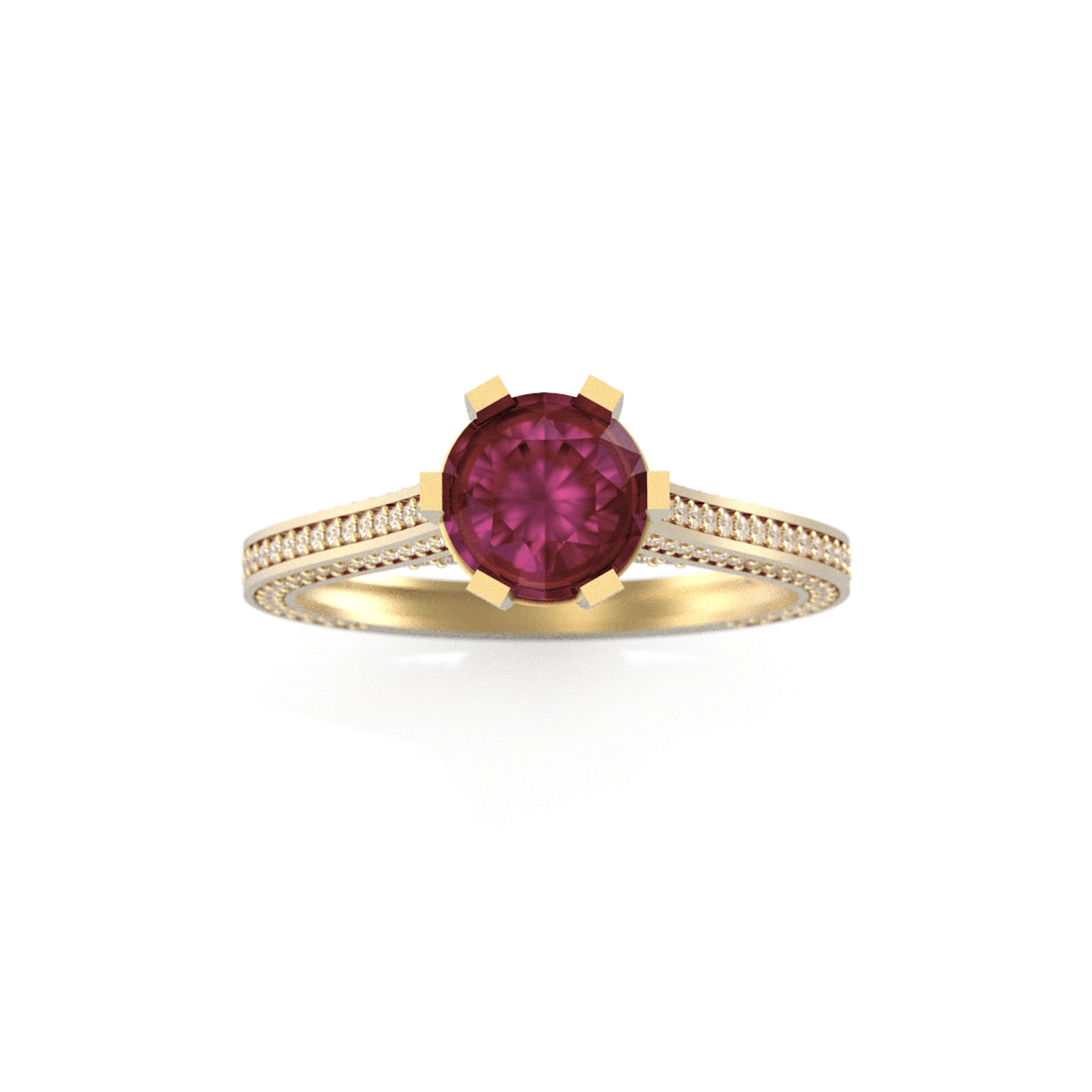 14K Yellow Gold Engagement Ring with Ruby and Diamonds