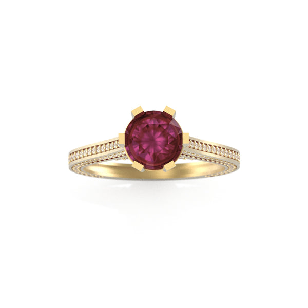 14K Yellow Gold Engagement Ring with Ruby and Diamonds