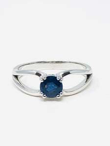 14K White Gold Blue Sapphire High Polished Ring