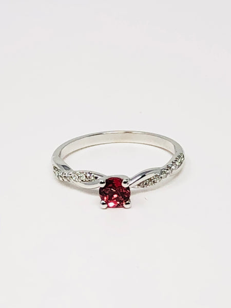 14K White Gold Pink Tourmaline Twisted Shank Ring With Diamonds