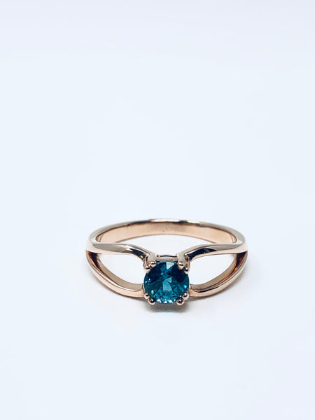 14K Rose Gold Engagement Blue Zircon High Polished Ring