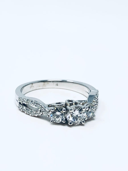 14K White Gold Engagement Ring with 3 Center Diamonds