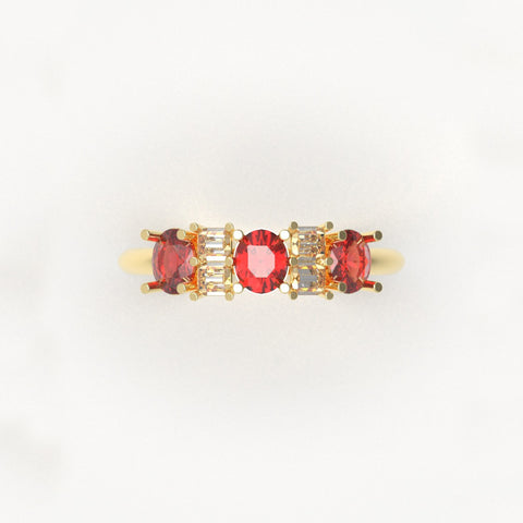 14K Yellow Gold Oval Rubies and Diamond Baguettes Band