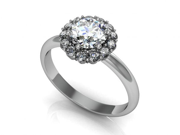 14K White Gold Halo Engagement Ring With 1 Carat Center Diamond